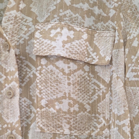 Dana Buchman Tan and Cream With Gold Thread Sheer Snake Skin Print Size XS - Picture 3 of 9